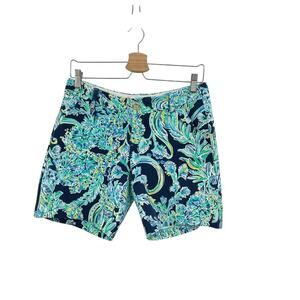 Lilly Pulitzer Jayne Knit Shorts Scuba Doo High Tide Navy Blue Green‎ Size 4